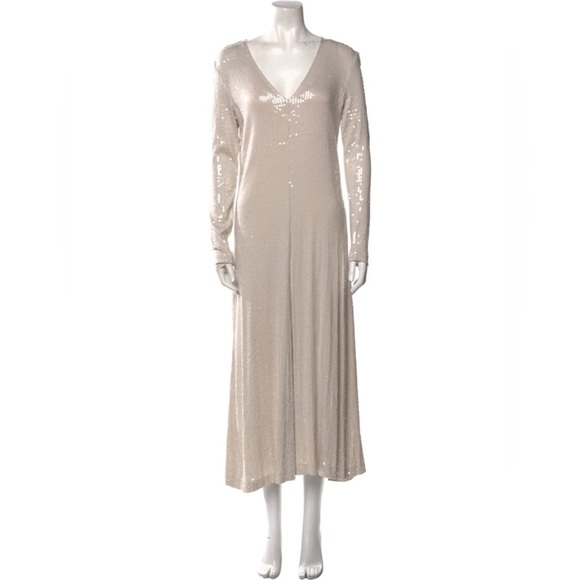 By Malene Birger cream sequin Rochelle long sleeve jersey maxi dress - XS - Picture 5 of 7
